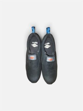 Merrel Black steel toe Work Loafers with Blue Heel Tabs